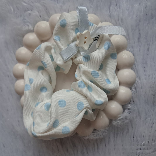 White Blue Polka Dots Scrunchies