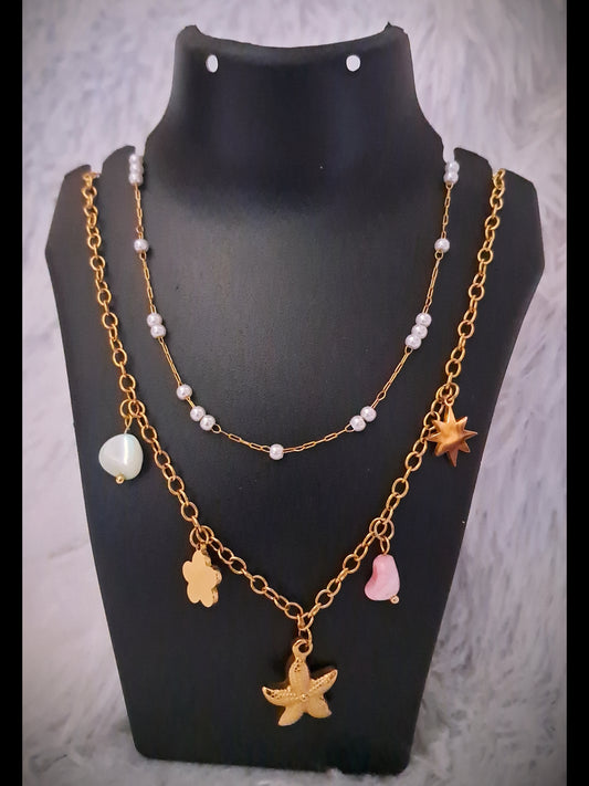 Double Layer Antitarnish Pearl charm Necklace