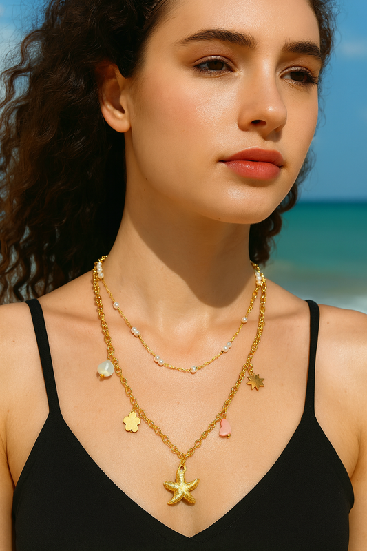 Double Layer Antitarnish Pearl charm Necklace